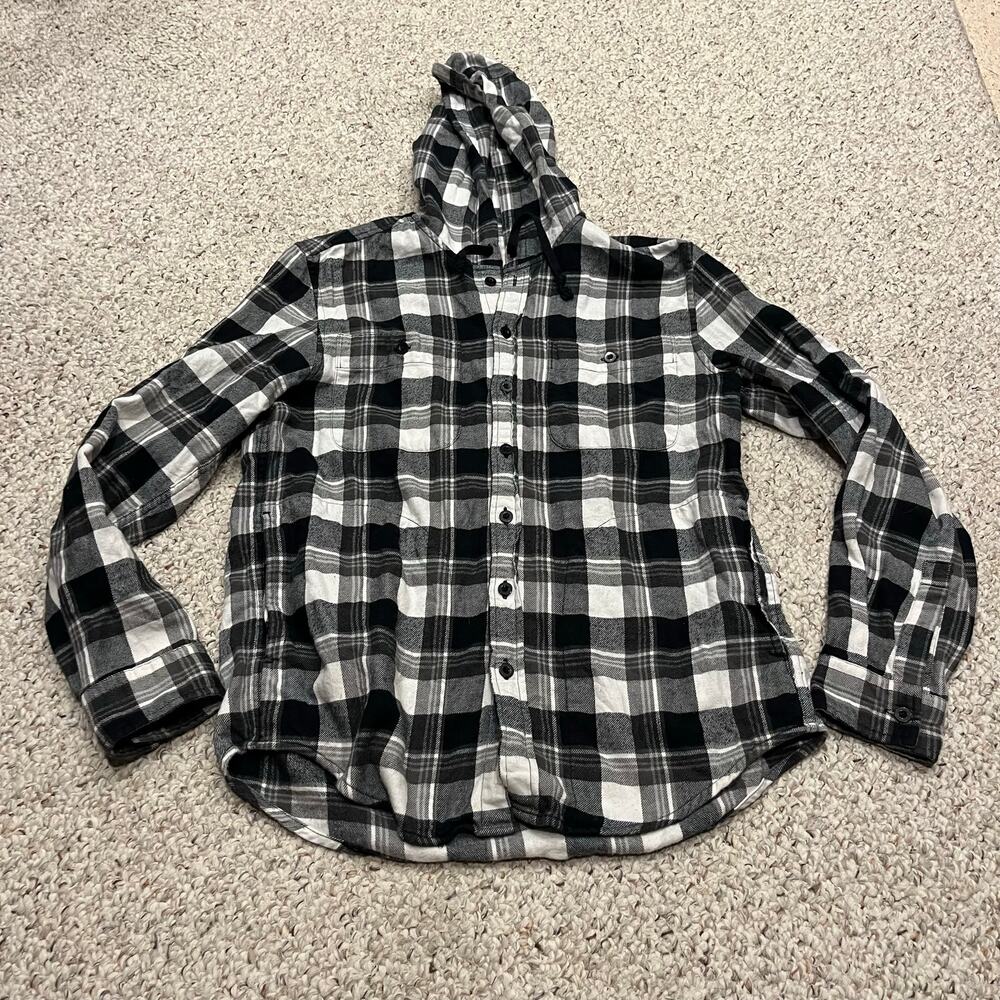 American Eagle Hooded Button Down Flannel Shirt S Fall Casual Classic Cozy